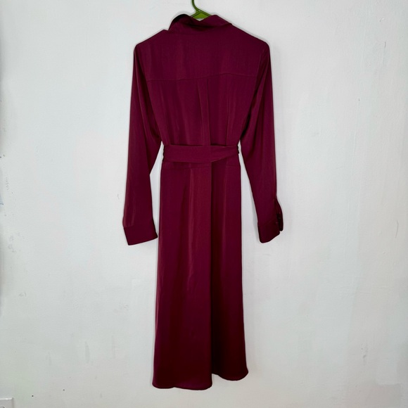 Amour Vert Joyce Sustainable Long Sleeve Shirtdress in Maroon Sz Large - Picture 7 of 8